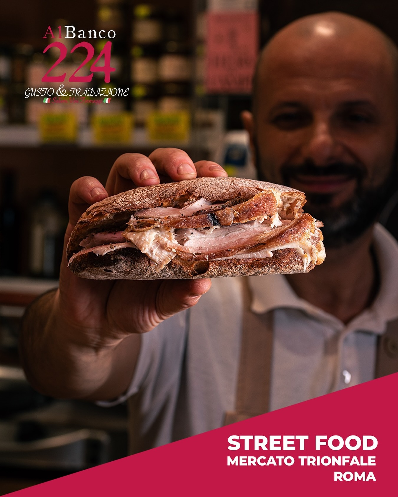 Il Panino con la Porchetta
Un panino che profuma di Roma autentica, preparato con pane croccante, porchetta artigianale tagliata al momento e un tocco di olio extravergine per esaltare ogni sfumatura di sapore. Al Mercato Trionfale, tra i profumi e i colori della tradizione, nasce un’esperienza che va oltre il semplice street food:
è gusto, passione e qualità in ogni morso.
Vieni a scoprirlo da Al Banco 224 – Gusto e Tradizione
📍 Box 224 – Mercato Trionfale, Roma

#AlBanco224 #GustoETradizione #PorchettaRomana #PaninoGourmet #MercatoTrionfale #MercatoTrionfaleRoma #SaporiDiRoma #StreetFoodGourmet #RomaDaMangiare